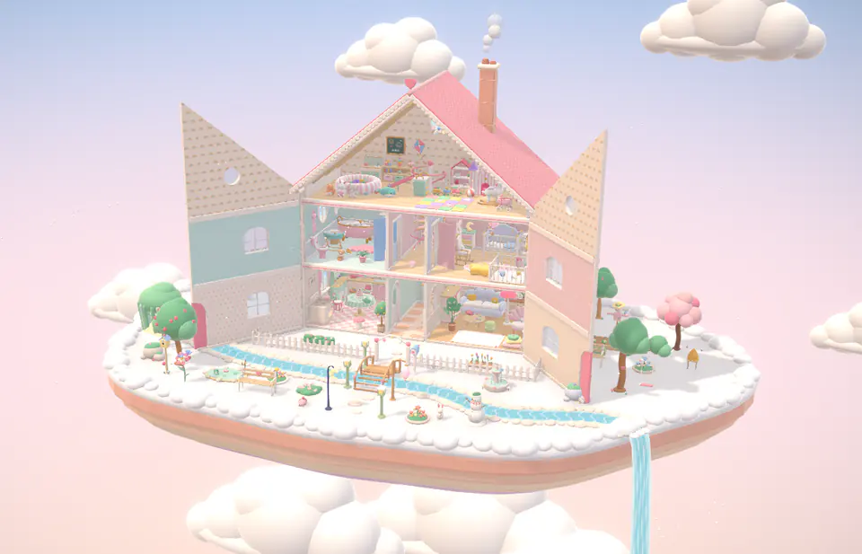 L'île de la maison sous la neige